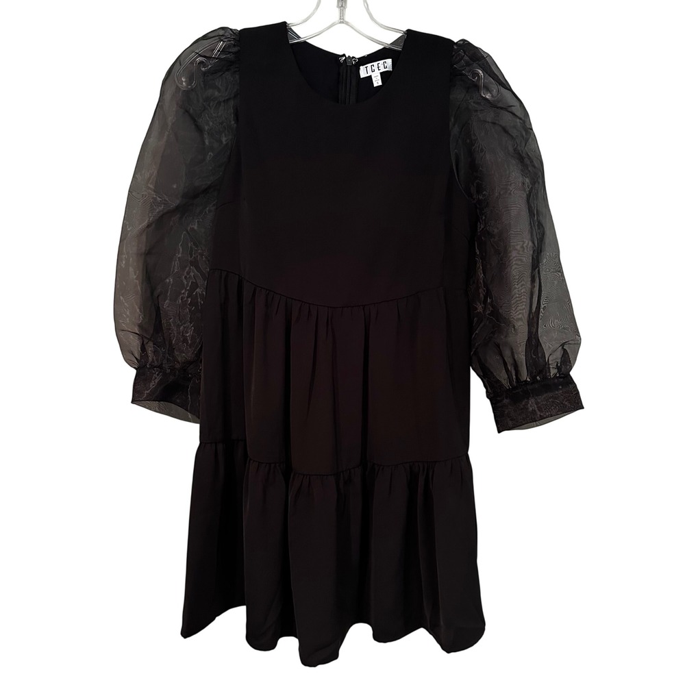 TCEC Sheer Puff Sleeve Babydoll Dress Womens Small Grunge Goth Whimsigoth Witch